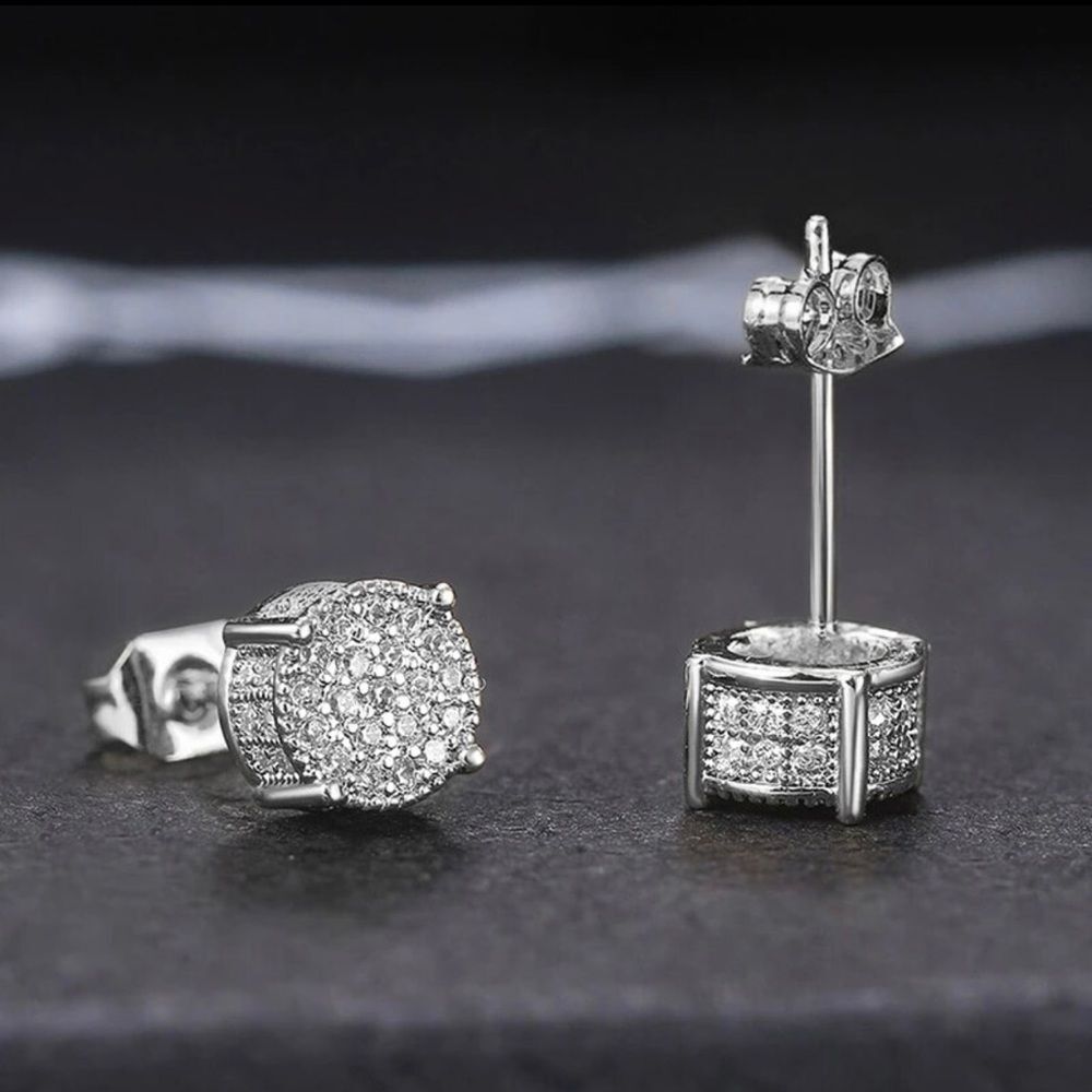 Shiny Round Zircon Hip Hop stud Paved Shiny Silver Stud CZ Silver Cubic Zircon - Picture 3 of 4